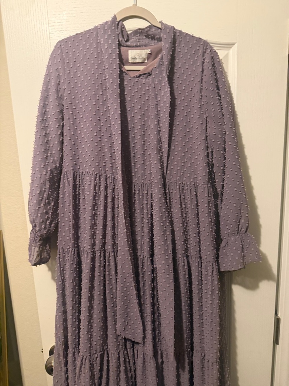 Dainty Jewells Lavender Textured Tie-Neck Tiered Dress